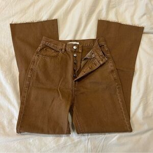 Pacsun brown high-waisted bootcut jeans with frayed hem